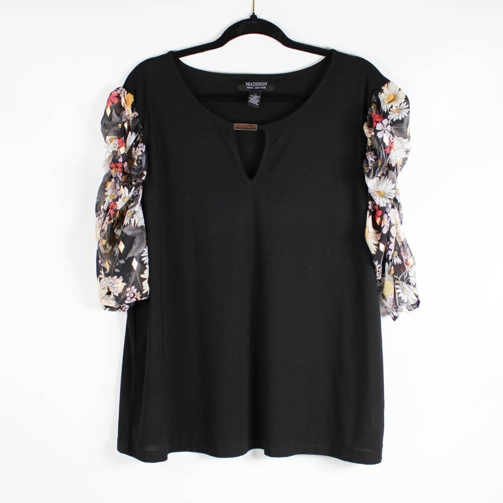 MADISON Paris New York Black Floral Puff Sleeve Top 2X